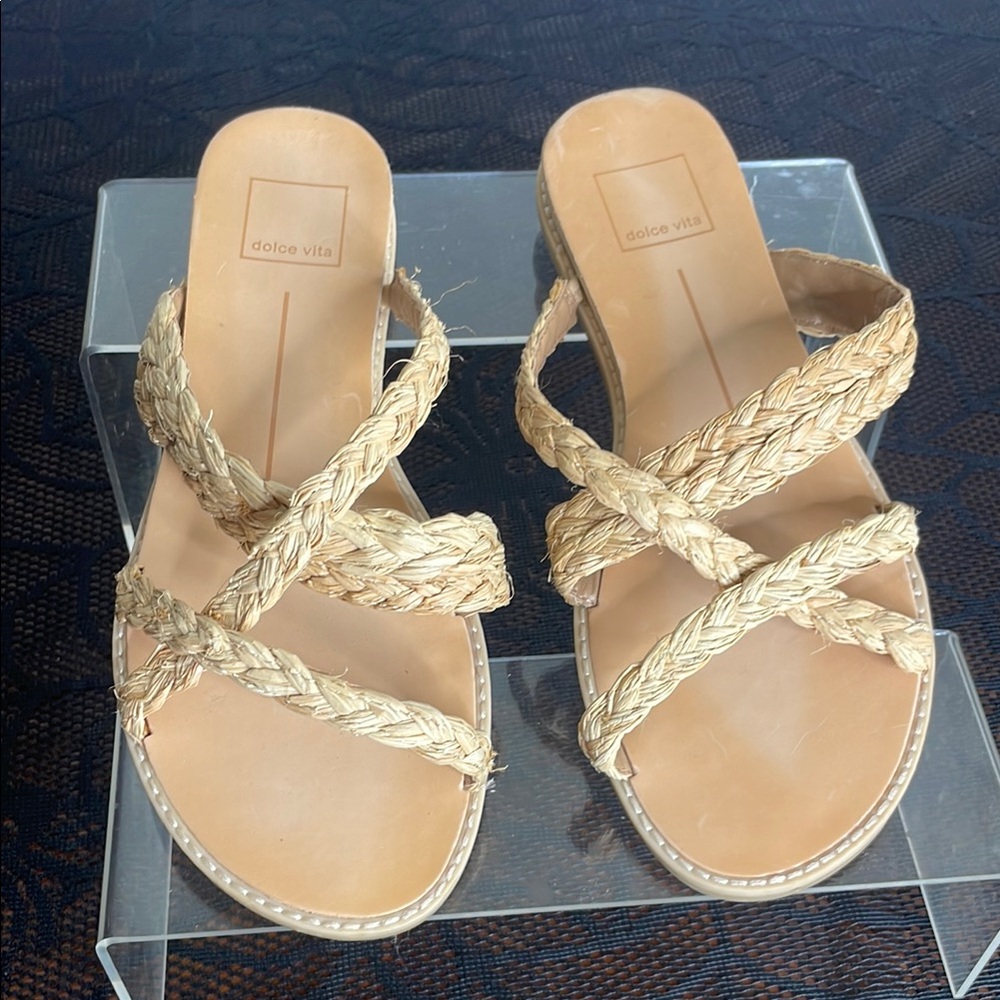 Dolce Vita Nebi Tan Raffia Braided Slide Sandals Women’s Size 8